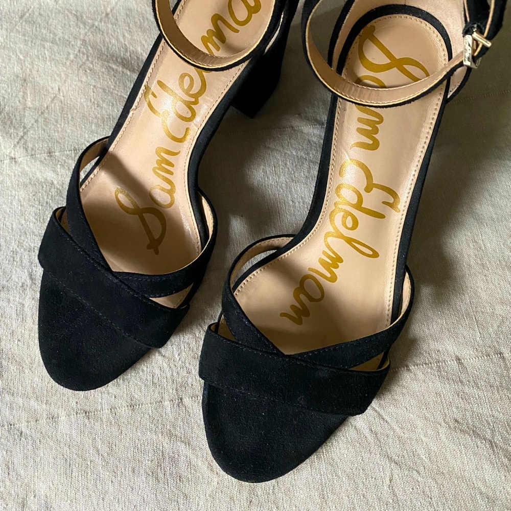 High heel black suede Sam Edelman sandals.